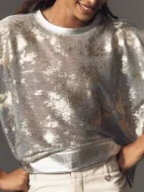 Pilcro Anthropologie Shine Shell Top SZ XL Metallic Silver Gold